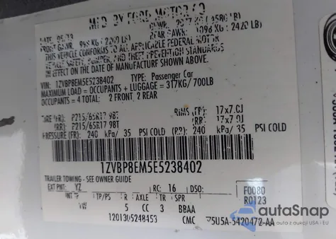 2014 Ford Mustang V6 z USA, uszkodzony, nr VIN 1ZVBP8EM5E5238402